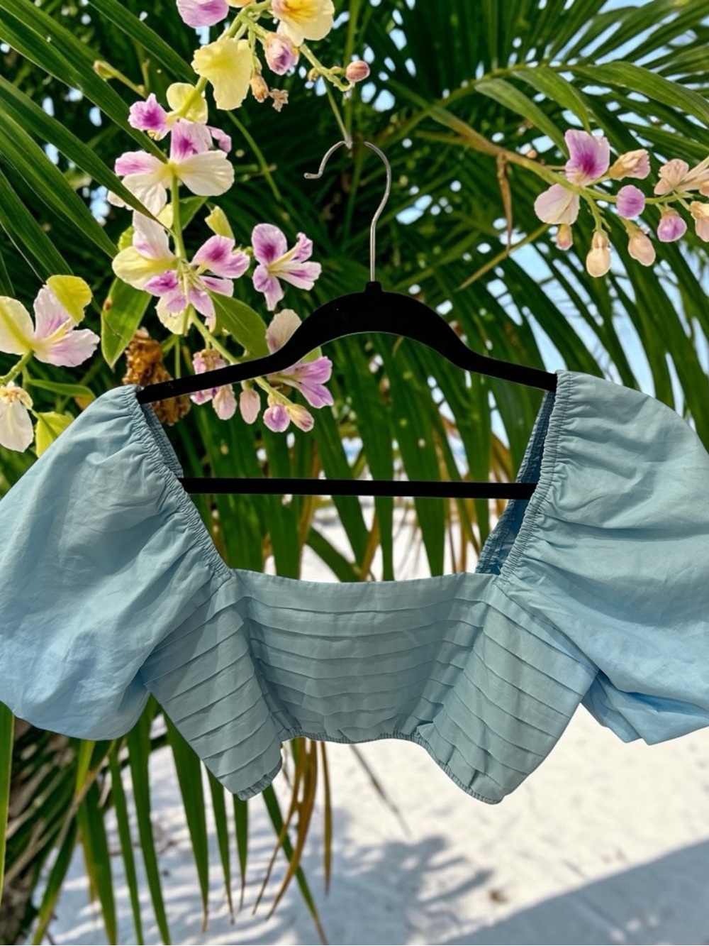Altar'd State Sky Blue Puff Sleeve Crop Top